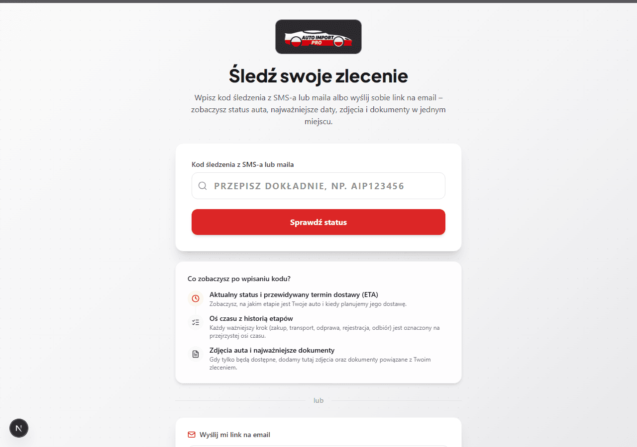 Portal śledzenia zlecenia dla klienta